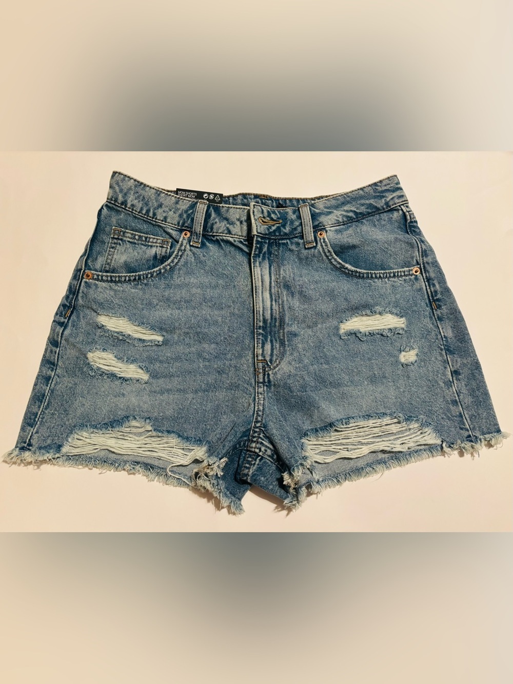H&M Distressed High-Rise Mom Shorts